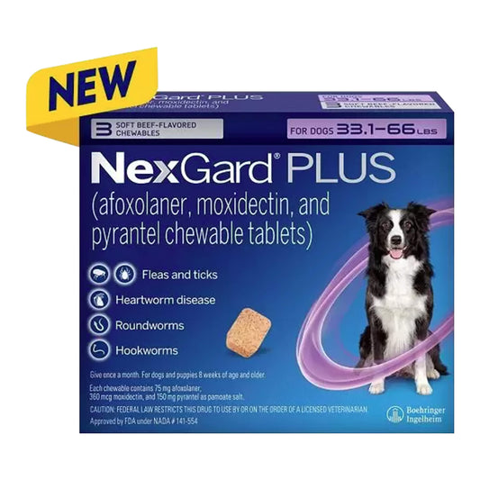 Rx Nexgard Plus، 33.1-66 رطلاً، عبوة من 3 قطع