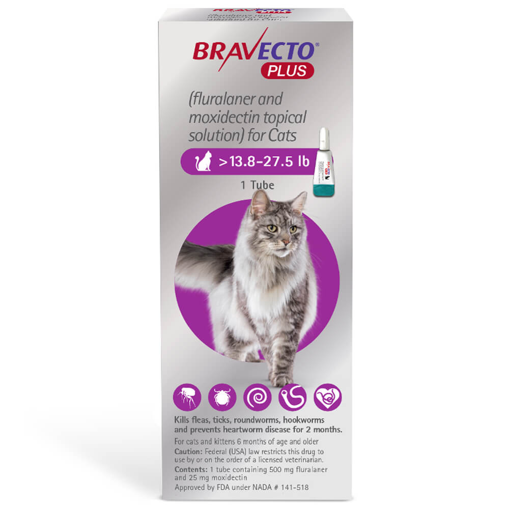 Rx Bravecto Plus Topical Cat, 13.8-27.5 lb x 1 Tube
