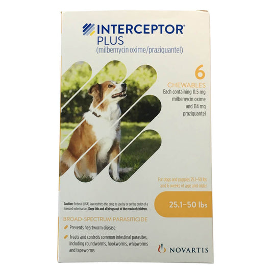 Rx Interceptor Plus 25.1-50lbs (Yellow) x 6 tablets