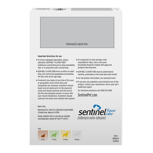 Rx Sentinel Flavor Tabs 51-100lbs x 6 tablets