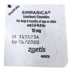 Rx Simparica 10mg for Dogs 5.6-11 lbs  1 Chewable Tablet