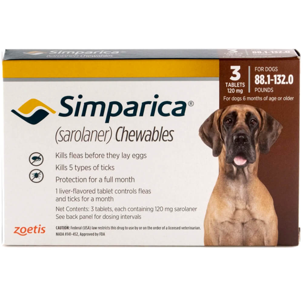 وصفة طبية Simparica 88.1-132 رطل × 3 أقراص