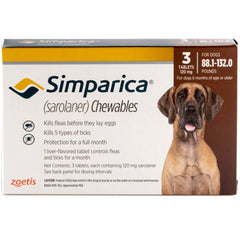 وصفة طبية Simparica 88.1-132 رطل × 3 أقراص