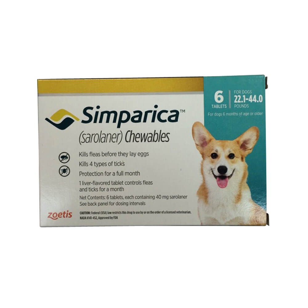 Rx Simparica 22.1-44 رطل × 6 أقراص
