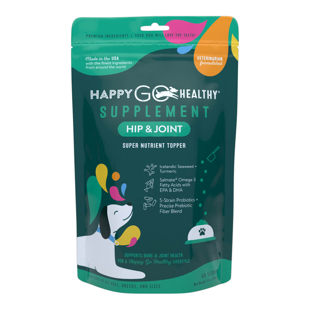 Happy Go Healthy Hip and Joint Supplement for Dogs, Standard 14 oz, 60 scoops