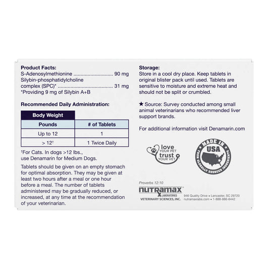 Denamarin para gatos y perros pequeños de hasta 5,4 kg (12 lbs) 90 mg 30 comprimidos estabilizados