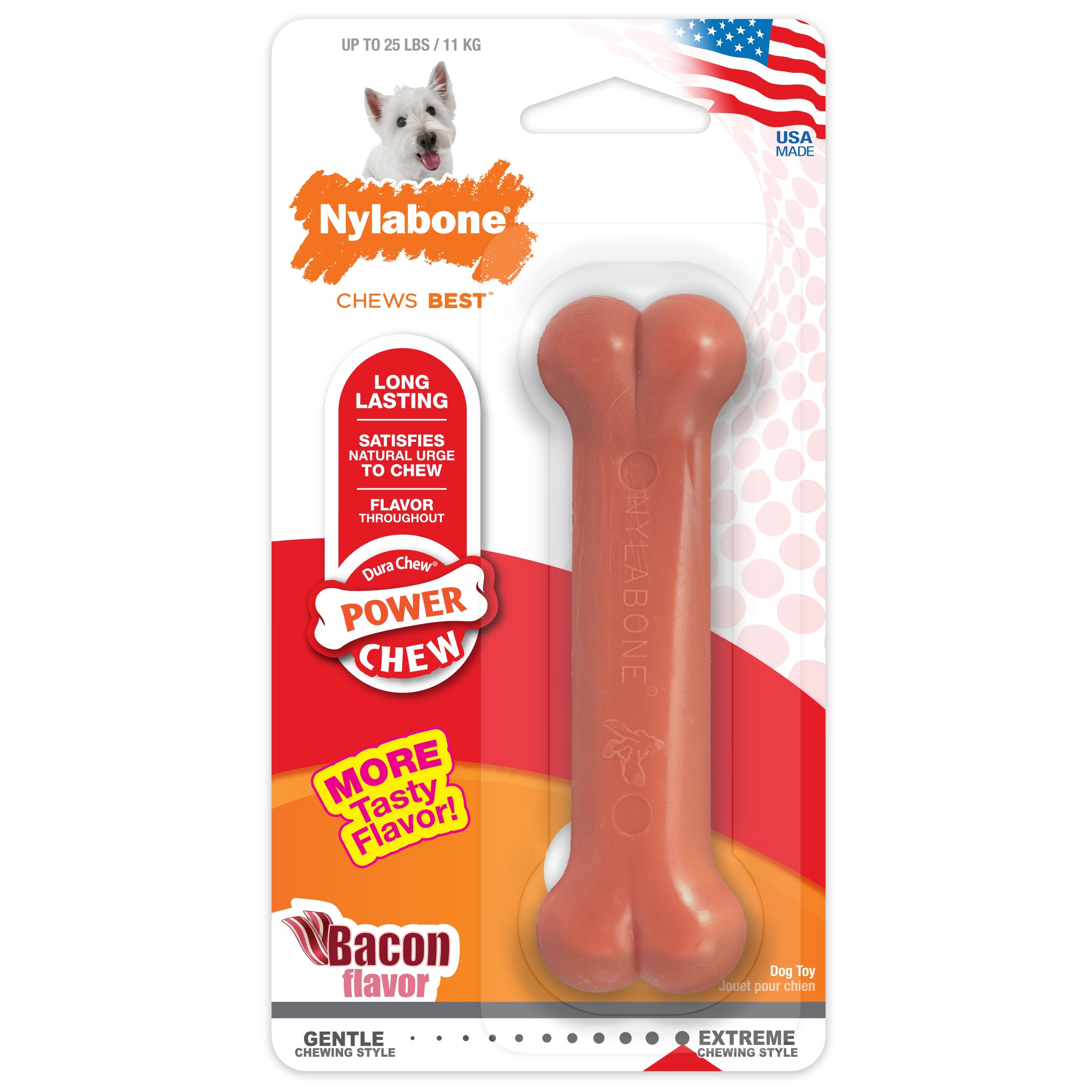 Nylabone Power Chew Dog Toy Bacon 1ea/SMall/Regular - Up To 25 Ibs.