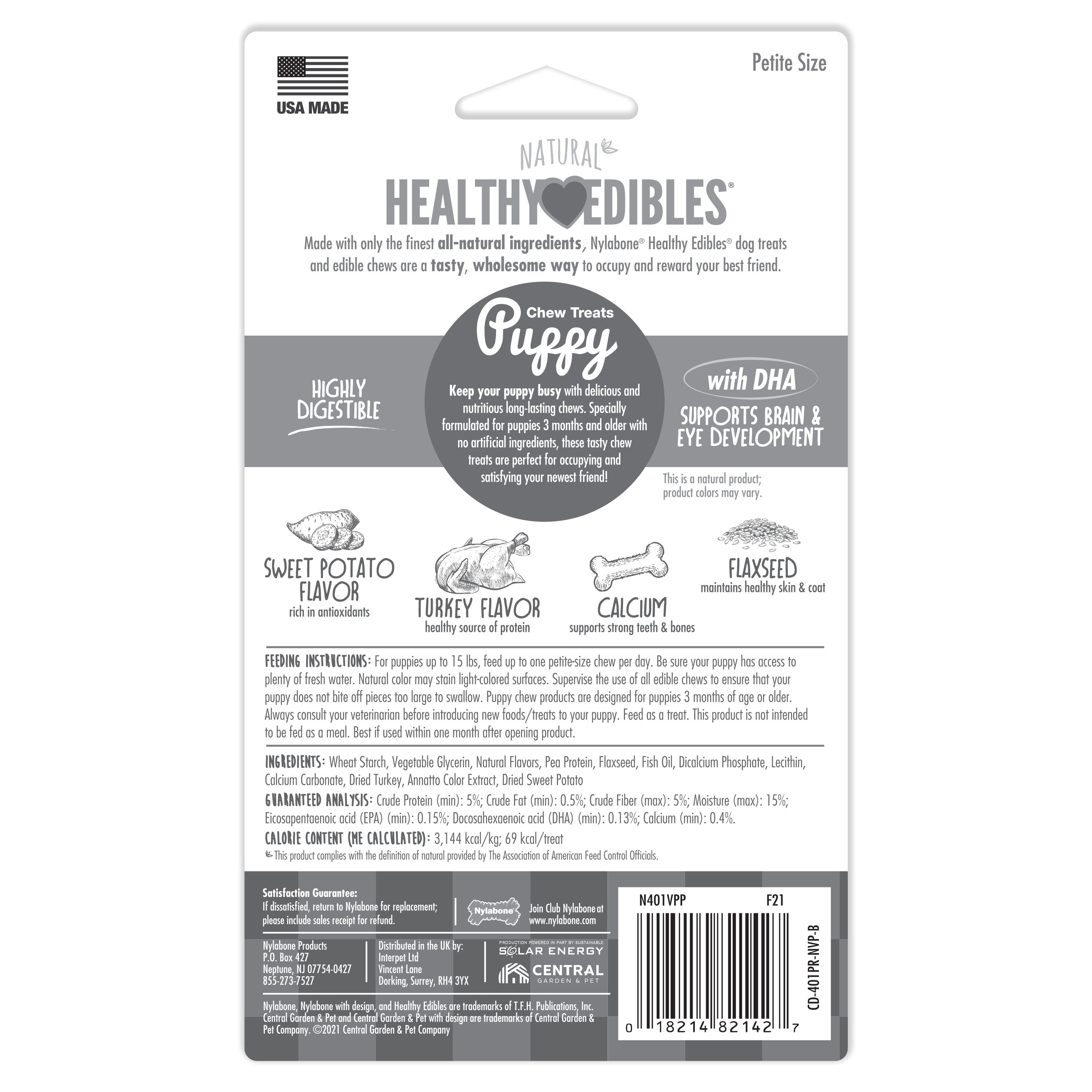 Nylabone Healthy Edibles Puppy Turkey  Sweet Potato Dog Chew Treats Turkey  Sweet Potato, XS/Petite  Up To 15 Lbs. 4 ct