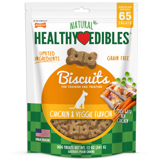 Nylabone Healthy Edibles Biscuits Grain Free Dog Treats Chicken & Veggie 1ea/12 oz
