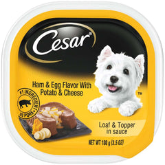 Cesar Loaf & Topper in Sauce Adult Wet Dog Food Ham & Egg w/Potato & Cheese 3.5oz 24pk
