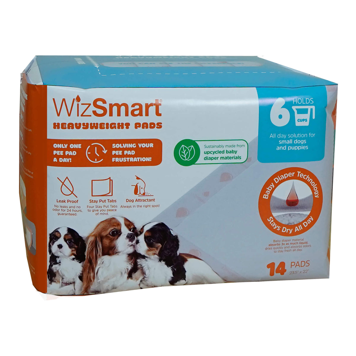 Wizsmart Heavyweight Dog Pads – Absorbent, Leak-Proof Pet Training Pads with Stay Put Tabs – Indoor & Outdoor Use for Small Dogs, Crates, Travel –  Eco Friendly Upcycled Materials, 14 Count