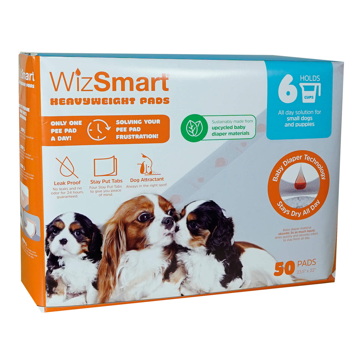 Wizsmart Heavyweight Dog Pads – Absorbent, Leak-Proof Pet Training Pads with Stay Put Tabs – Indoor & Outdoor Use for Small Dogs, Crates, Travel –  Eco Friendly Upcycled Materials, 50 Count