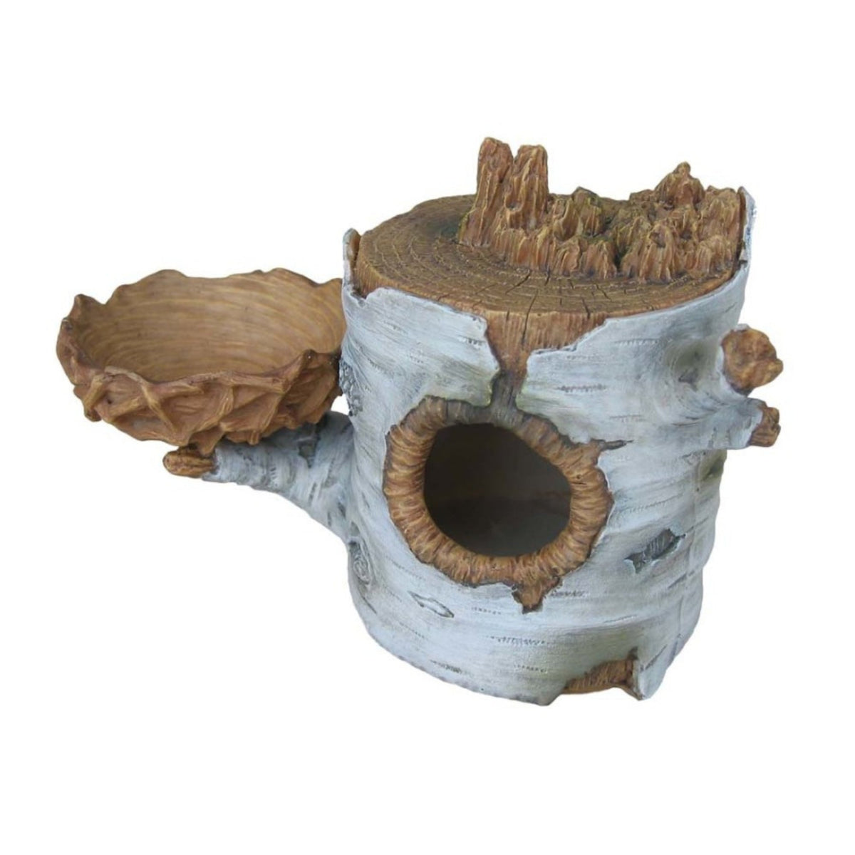 Weco Products Wecorama Sleepy Hollows Birch Den Lodge Terrarium Ornament with Feeder Brown, Silver, 1ea