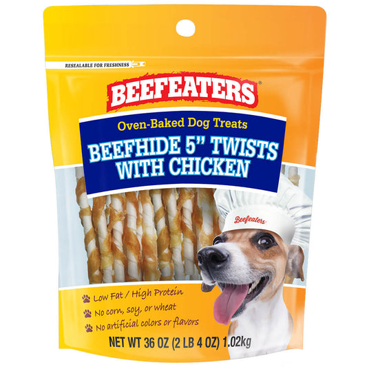 Beefeaters Beefhide Twists de 5 pulgadas con pollo, 36 onzas