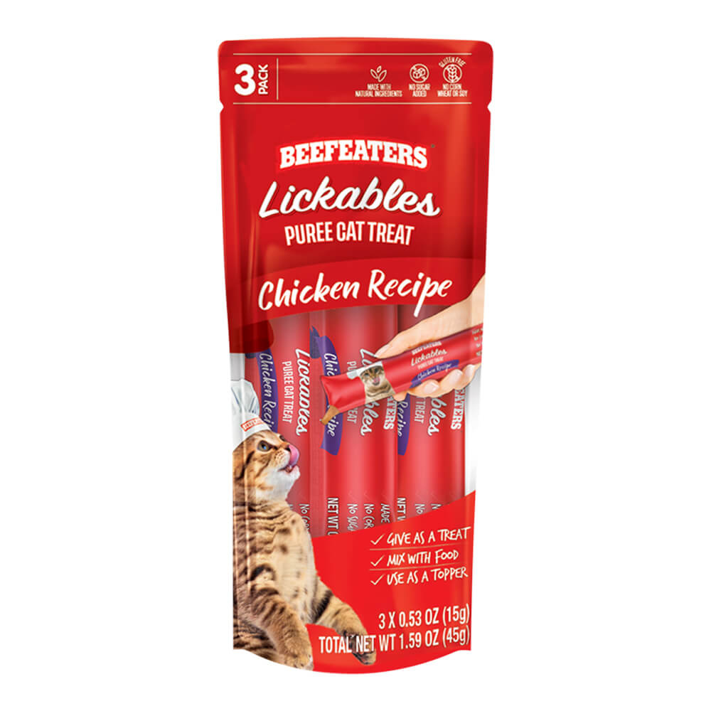 Beefeaters Lickables Puree Cat Treat, Chicken, 3ct, Case of 12