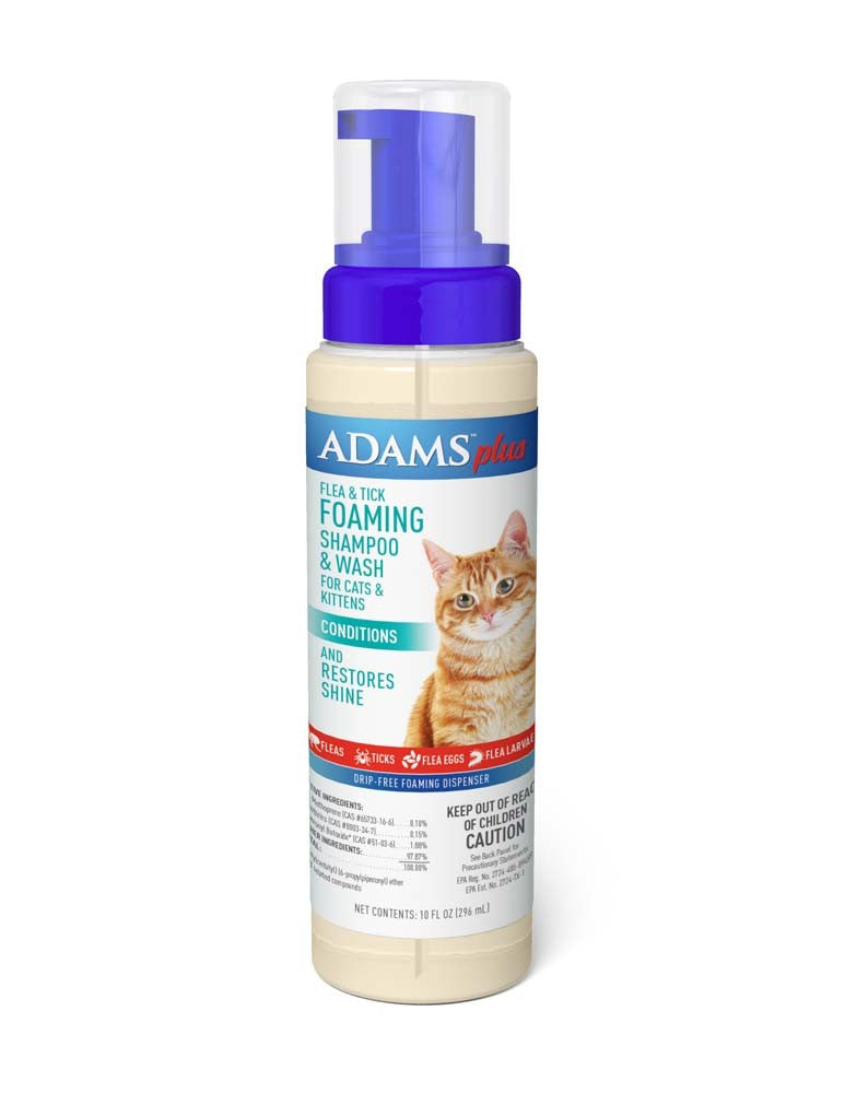 Adams Plus Flea & Tick Foaming Shampoo for Cats Fresh Scent 10oz
