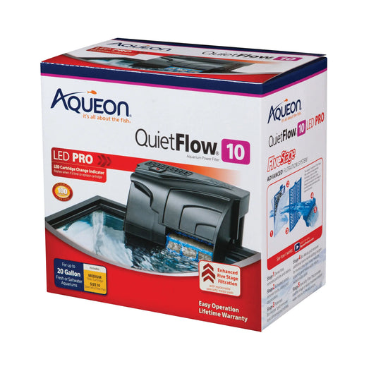 Aqueon QuietFlow LED PRO Aquarium Power Filters Size 10 Black 6.4″ x 3.8″ x 6.3″ – 100106080