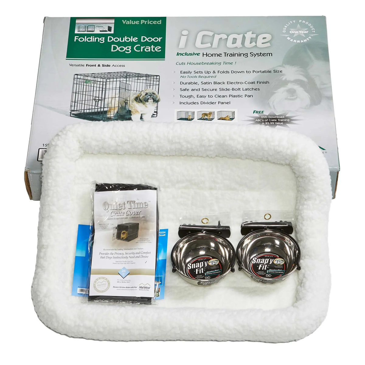 Kit de jaula para perros Midwest iCrate pequeña de 24″ x 18″ x 19″ – 1524DD-KIT