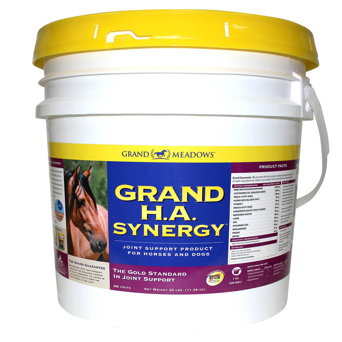 Grand H.A. Synergy Advanced Joint Supplement for Horses & Dogs, 25 lb - Apple Flavor Powder with Hyaluronic Acid, Glucosamine, MSM, Collagen & Omega Fatty Acids– Mobility, Tendon & Ligament Support