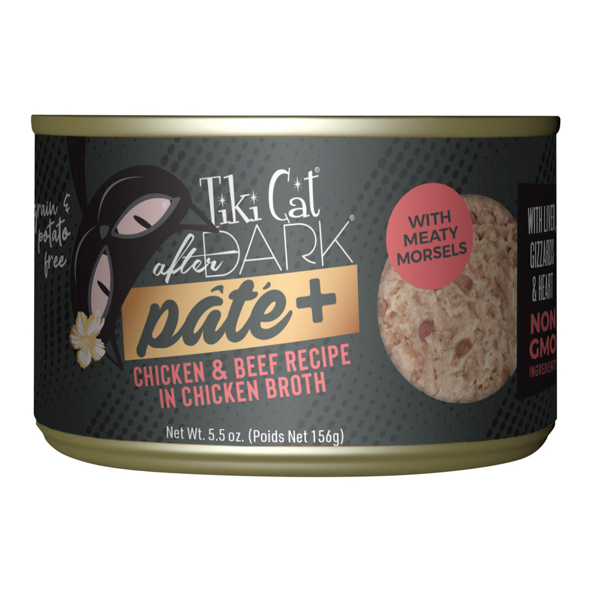 Tiki Cat After Dark Pate+ Wet Cat Food, Chicken & Beef, 5.5 oz. Cans, 8 Count