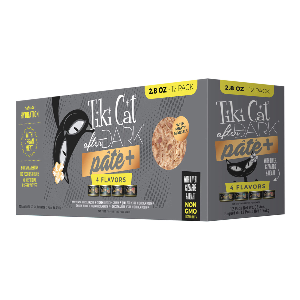 Tiki Cat After Dark Pate+ Wet Cat Food, Variety Pack, 2.8 oz. Cans, 12 Count