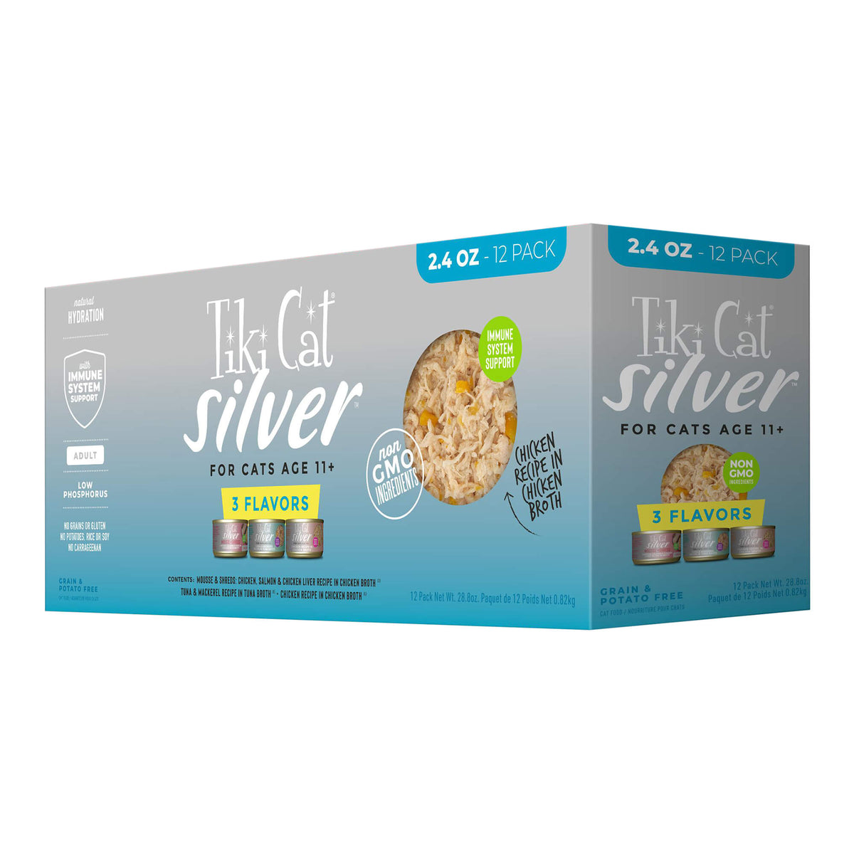 Tiki Cat Silver Wet Cat Food for Seniors, Variety Pack, 2.4 oz. Cans, 12 Count