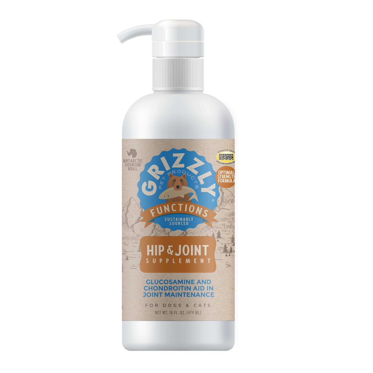Grizzly Joint Aid Liquid Hip and Joint Product for Dogs and Cats, 16 Ounce