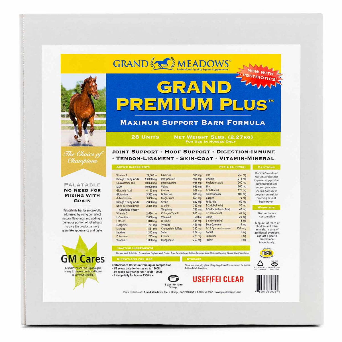 Grand Premium Plus All in One Horse Supplement Powder – Daily Equine Vitamins, Minerals, Biotin, MSM, Magnesium, Joint, Hoof, Coat, Skin, Digestion, Immune Support – 5 lb