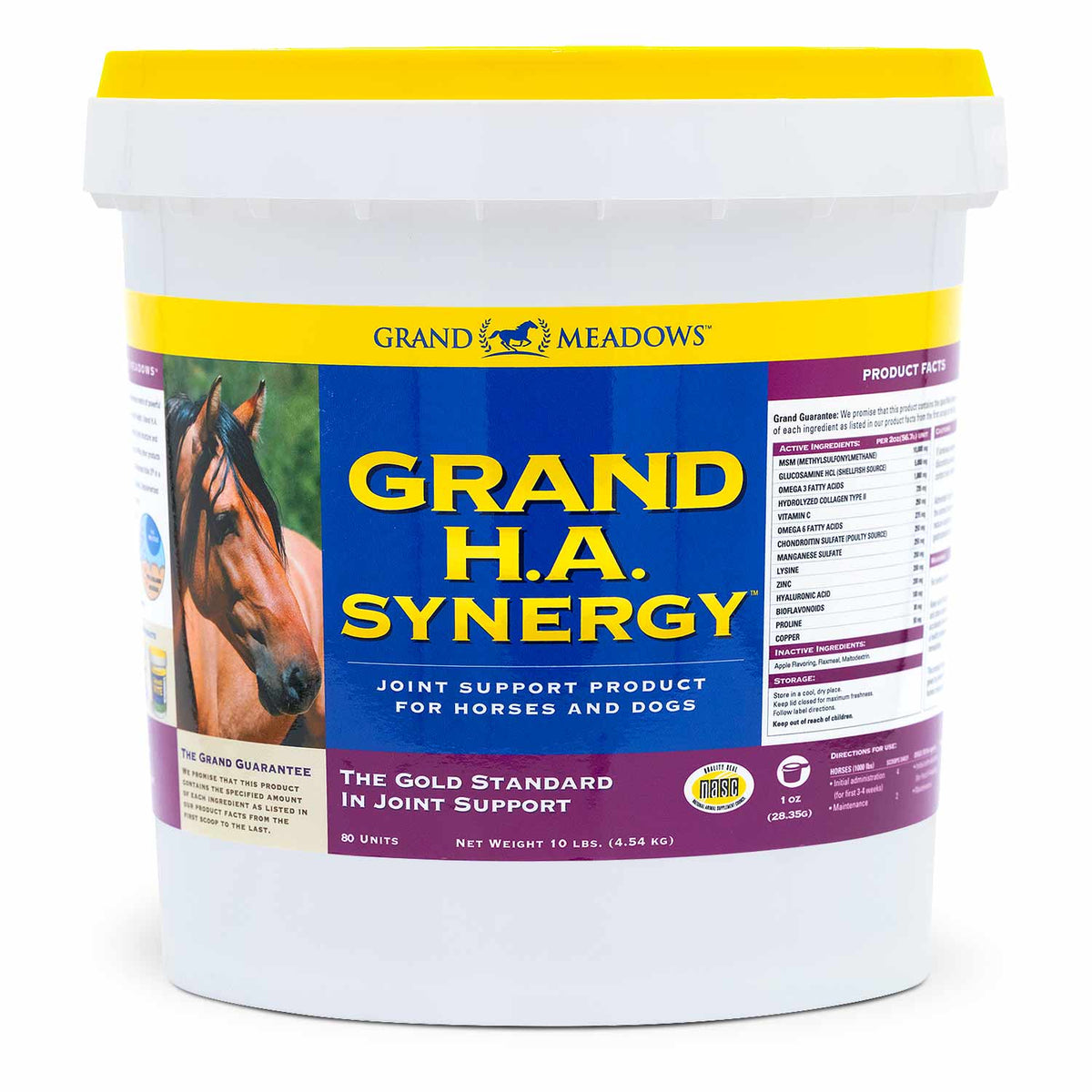 Grand H.A. Synergy Advanced Joint Supplement for Horses & Dogs, 10 lb - Apple Flavor Powder with Hyaluronic Acid, Glucosamine, MSM, Collagen & Omega Fatty Acids– Mobility, Tendon & Ligament Support