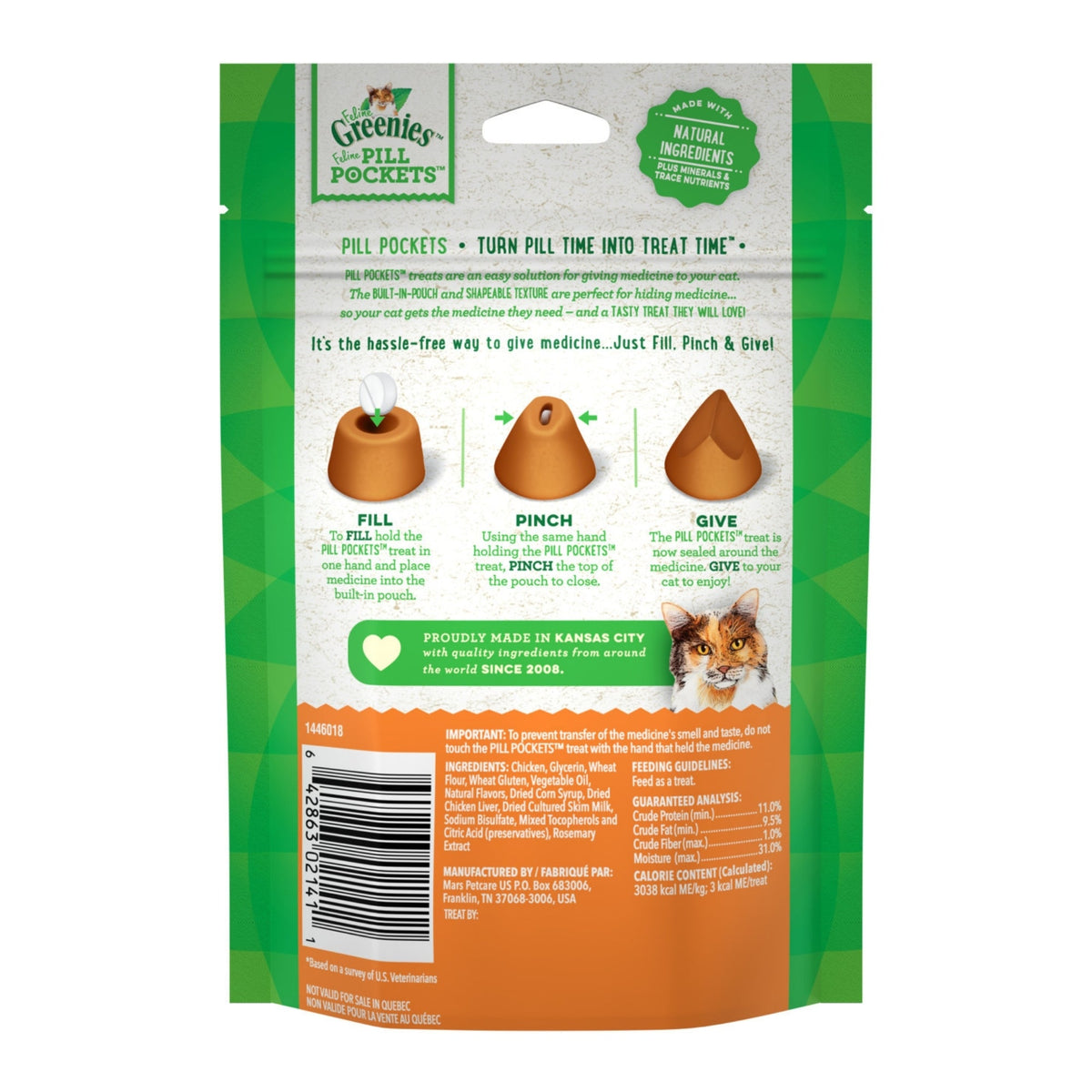 Greenies Feline Pill Pockets Cat Treats Chicken, 1ea/1.6 oz, 45 ct