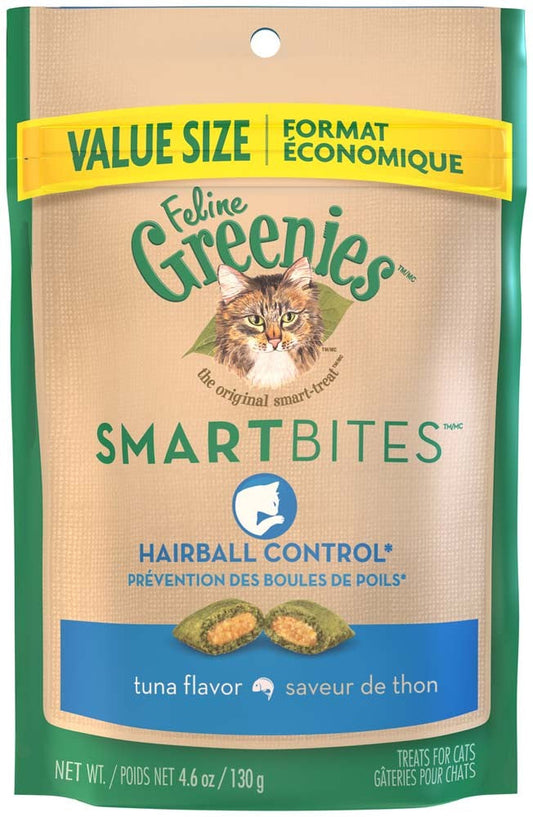 FELINE GREENIES SMARTBITES Hairball Control Tuna Flavor Cat Treats 4.6oz