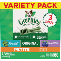 Greenies 3Flavor Variety Pack Dog Dental Treat Petite, 1ea/36 oz, 60 ct