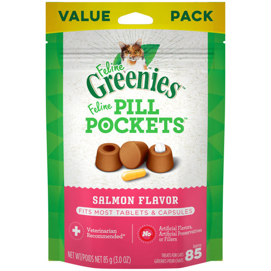 FELINE GREENIES PILL POCKETS Treats for Cats Value Size Salmon 3oz
