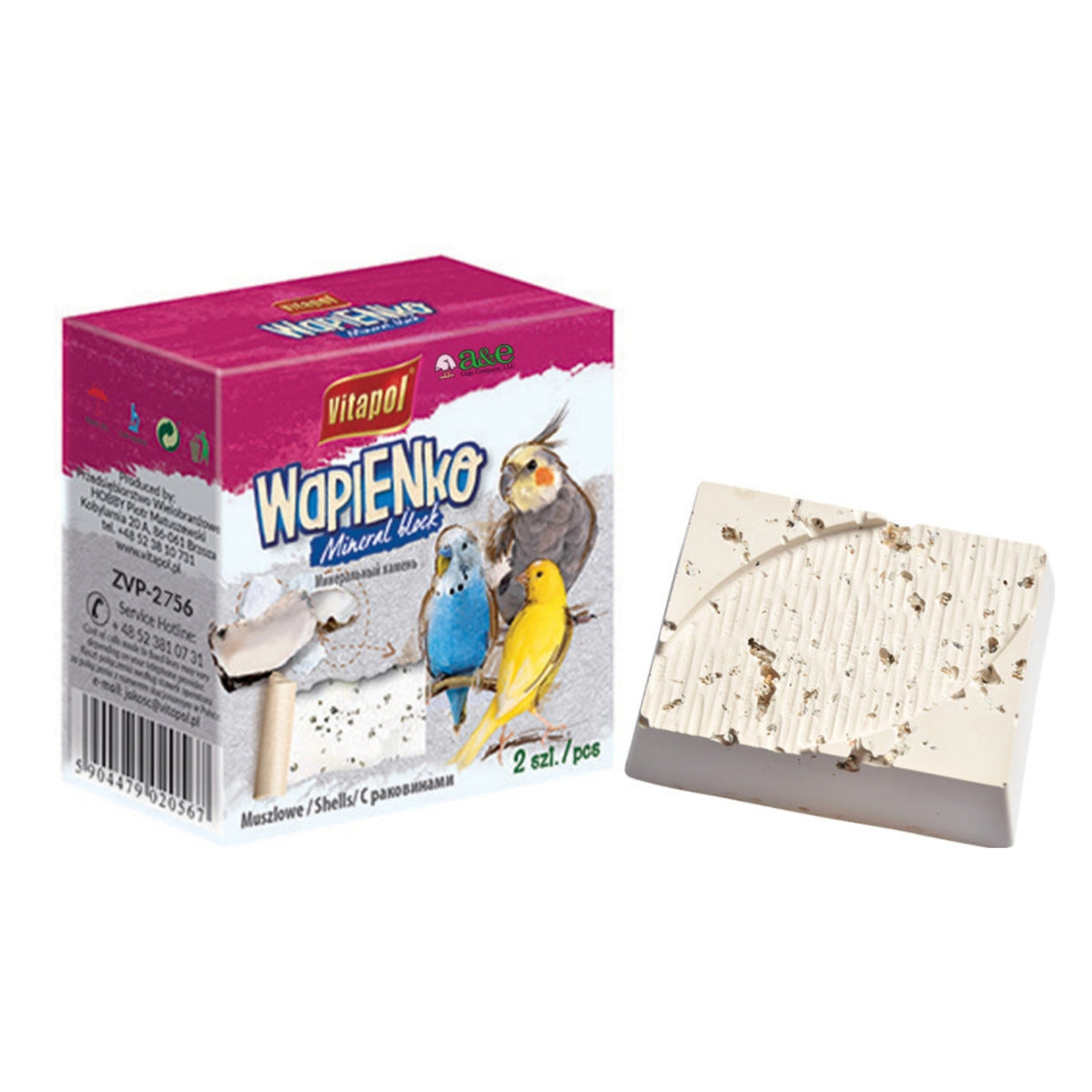 A & E Cages Vitapol Infused Mineral Block for Birds Sea Shells, 1ea/190 g (Pack of 3)