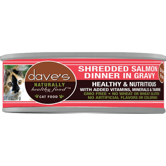 Dave's Pet Food Cat Naturally Healthy Shredded Salmon In Gravy 5.5oz. (Case of 24)