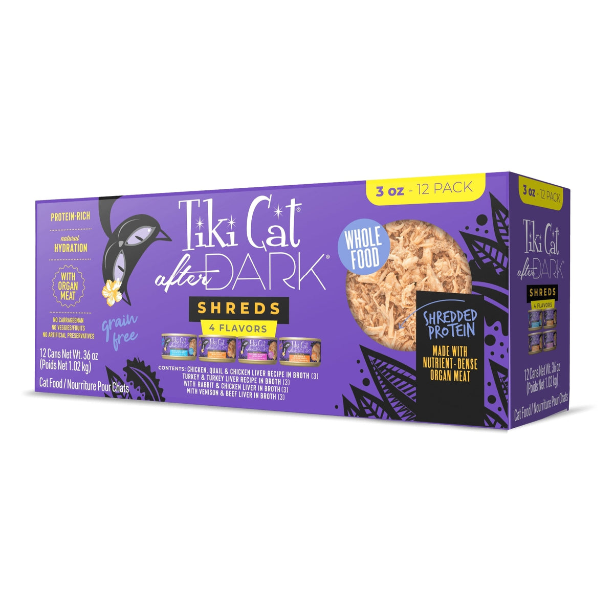 Tiki Pet Cat After Dark Shreds 3oz. Variety Pack (Case of 12)
