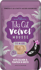 Tiki Pets Cat Velvet Senior Mousse with Salmon and Pumpkin in Broth 2.4oz. (Case Of 12)