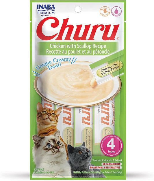 Inaba Churu Puree Cat Treats Chicken/Scallop .5oz. 4 Pk (Case of 6)