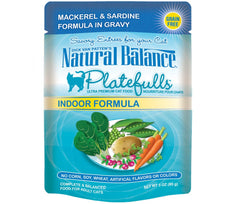 Natural Balance Pet Foods Platefulls Indoor Mackerel and Sardine Formula in Gravy Cat Wet Food 3 oz 24 Pack