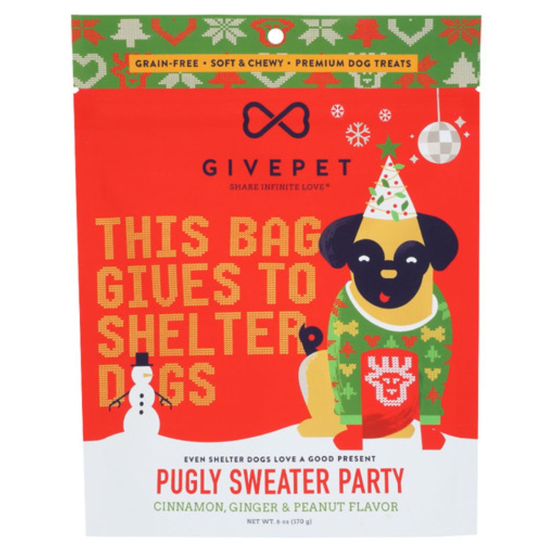 : Givepet Dog Holiday Soft & Chewy Grain Free Pugly Sweater Training Treats 6Oz