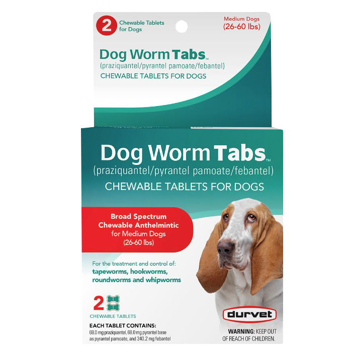 Dog Worm Tabs, 26-60lbs, 2ct