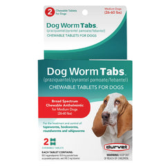 Dog Worm Tabs, 26-60lbs, 2ct