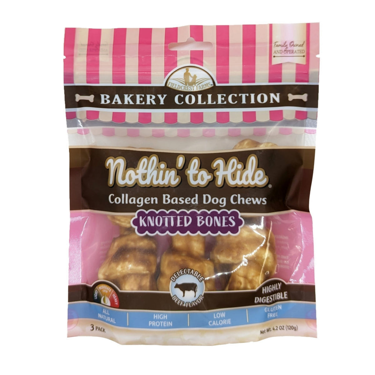 Fieldcrest Farms Nothin' To Hide Bakery Collection Dog Treat Knotted Bone, Beef, 1ea/4 in, 3 pk