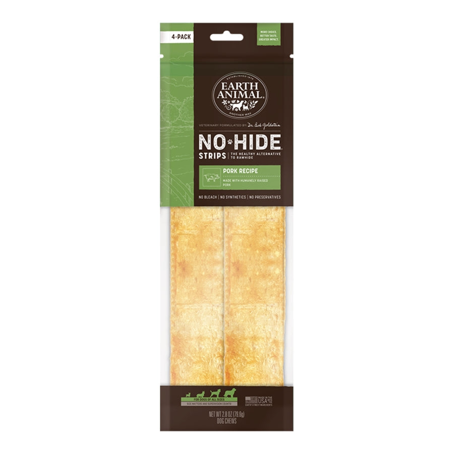 EARTH ANIMAL DOG NO-HIDE STRIPS PORK 4 PACK