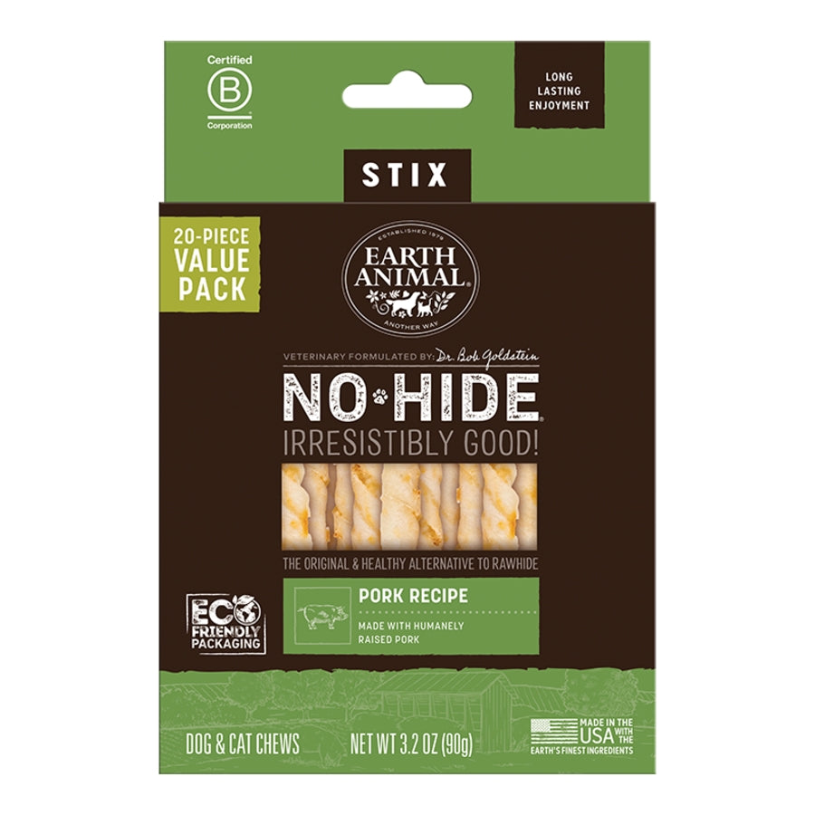 EARTH ANIMAL DOG NO-HIDE STIX PORK VALUE 20 PACK