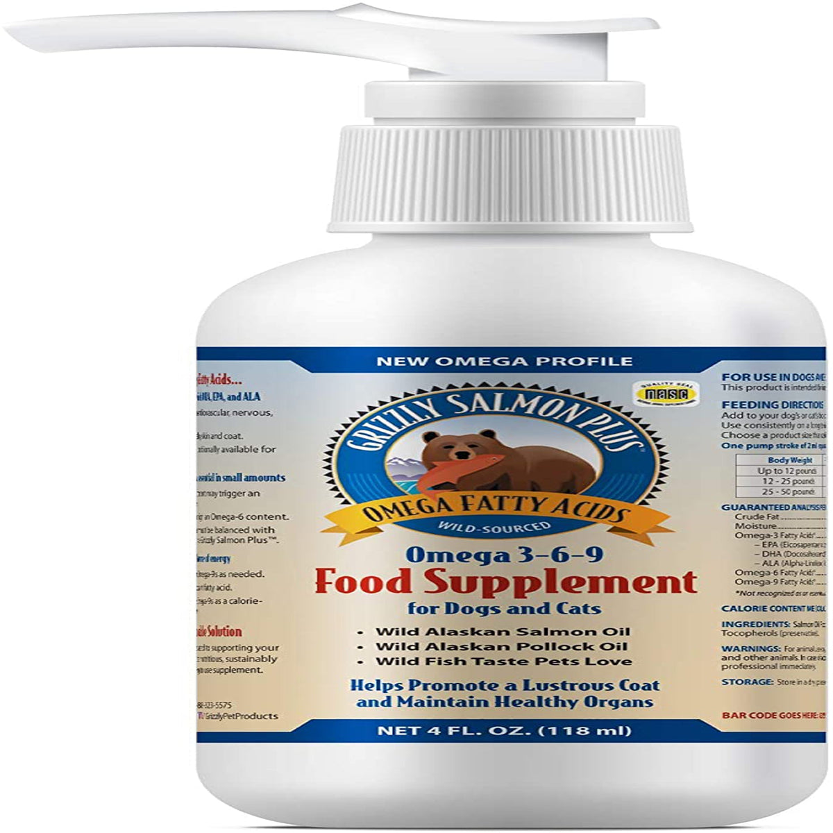 Grizzly Dog Cat Salmon Oil Plus 4oz.