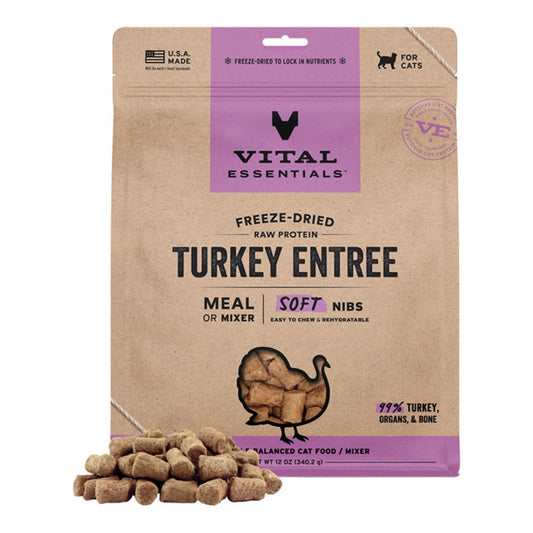 Vital Essentials Cat Freeze-Dried Raw Grain Free Turkey Entree & Mixer Soft Nibs 12oz.