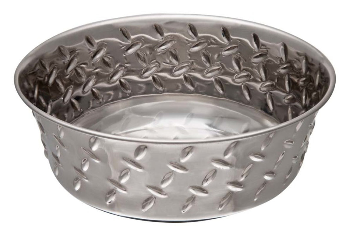Loving Pets Diamond Plate Bowls with Non Skid Bottom Dog Dish Bowl Silver, 1ea/1 pt
