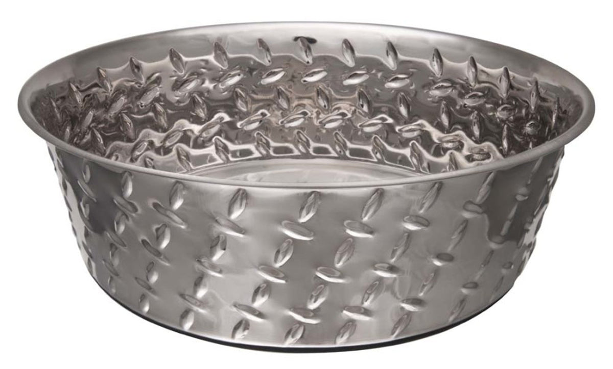 Loving Pets Diamond Plate Bowls with Non Skid Bottom Dog Dish Bowl Silver, 1ea/2 qt