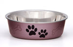 Loving Pets Metallic Dog Bowl Paw Print and Bone Grape Medium